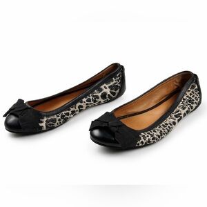 Coach Reagan Leopard Print Ballet Flats Black Bow Leather Women’s Size 8